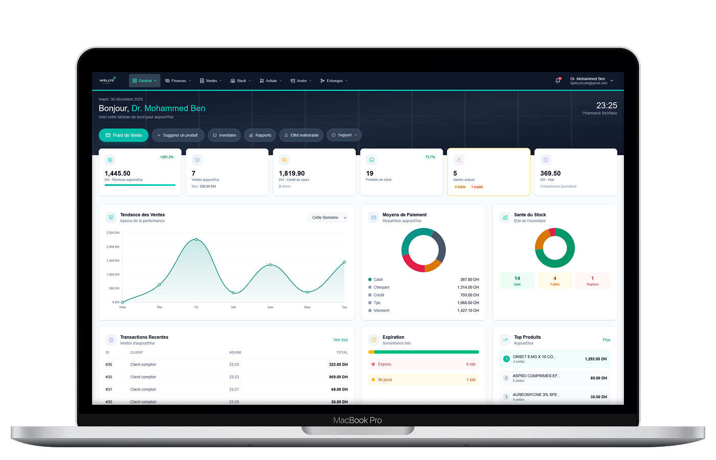 Wellys Pharma - Interface de gestion sur ordinateur
